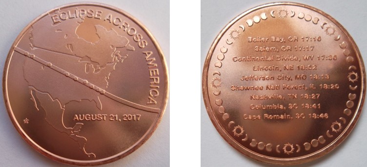 Eclipse Across America obverse with Nine Key Locations reverse